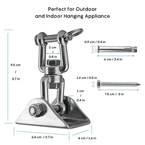 Ulikey Capacidad 500Kg Ganchos de Techo, SUS304 Stainless Steel, 360° Rotate Anclaje de Techo, 4 Tornillos para Hormigón y Hamaca de Yoga, Hamacas y Columpios (Rotación de 360 ° con bisagras)