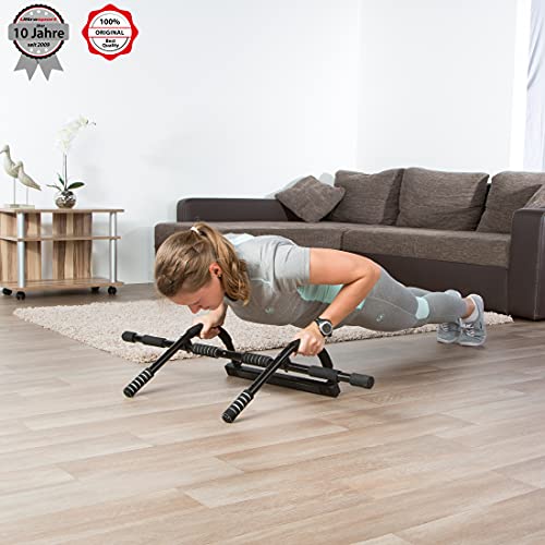 Ultrasport Barra de dominadas, barra fija para puerta, aparato multifunción para entrenar el tren superior en casa y en la oficina, pull up bar, flexiones, para diversos ejercicios, Negro