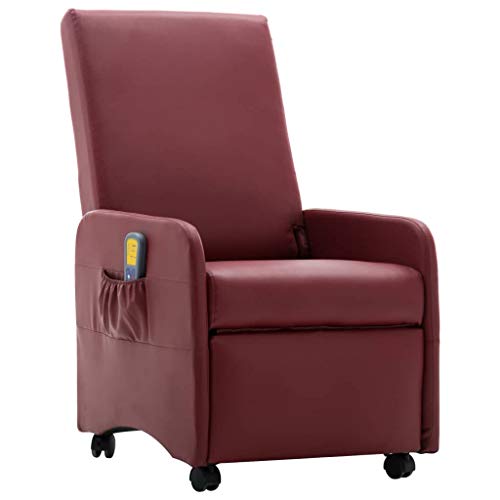 UnfadeMemory Sillon Masaje Relax Reclinable con Ruedas,Sillon Relax de Salón,Cuero Sintético,5 Modos y 8 Puntos de Masaje (Vino Tinto)