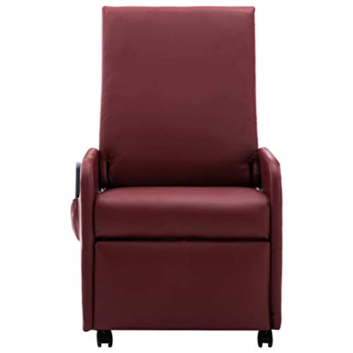 UnfadeMemory Sillon Masaje Relax Reclinable con Ruedas,Sillon Relax de Salón,Cuero Sintético,5 Modos y 8 Puntos de Masaje (Vino Tinto)