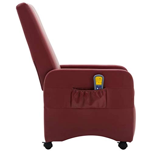 UnfadeMemory Sillon Masaje Relax Reclinable con Ruedas,Sillon Relax de Salón,Cuero Sintético,5 Modos y 8 Puntos de Masaje (Vino Tinto)