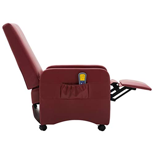 UnfadeMemory Sillon Masaje Relax Reclinable con Ruedas,Sillon Relax de Salón,Cuero Sintético,5 Modos y 8 Puntos de Masaje (Vino Tinto)