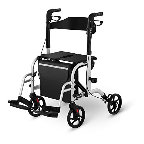 Uniprodo Silla Con Andador Para Adultos Caminador UNI_ROLL_03 2in1 (Carga Máxima 136 kg, Ruedas De TPR, Altura Ajustable Entre 85,5-98 cm, Plateada)