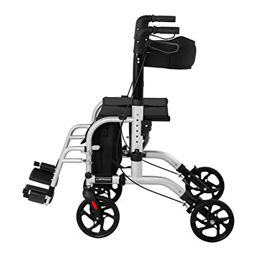 Uniprodo Silla Con Andador Para Adultos Caminador UNI_ROLL_03 2in1 (Carga Máxima 136 kg, Ruedas De TPR, Altura Ajustable Entre 85,5-98 cm, Plateada)