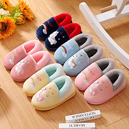 Unitysow Zapatillas de Estar por Casa para Niña Zapatos Pantuflas Invierno Interior Caliente Peluche Forradas Slippers Niñas Historieta Calentar Zapatilla Casa,Rosa Gris,EU 28/29