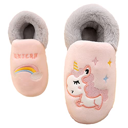 Unitysow Zapatillas de Estar por Casa para Niña Zapatos Pantuflas Invierno Interior Caliente Peluche Forradas Slippers Niñas Historieta Calentar Zapatilla Casa,Rosa Gris,EU 28/29