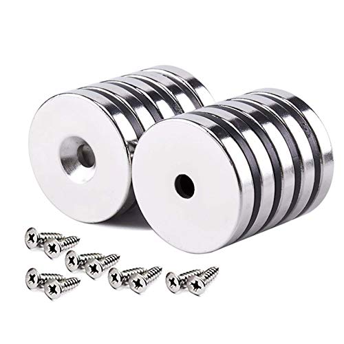 Uolor Pot Magnets Paquete de 10 imanes Base redonda fuerte Imán de avellanado de neodimio Imán Ganchos magnéticos Fuerza de sujeción de 30mm x 5mm imanes neodimio con 11pcs tornillos de montaje