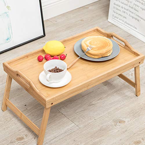 UPKOCH Bandeja de bambú para comer desayuno en la cama con patas plegables y asas, mesa auxiliar para dormitorio, silla, sofá, hospital