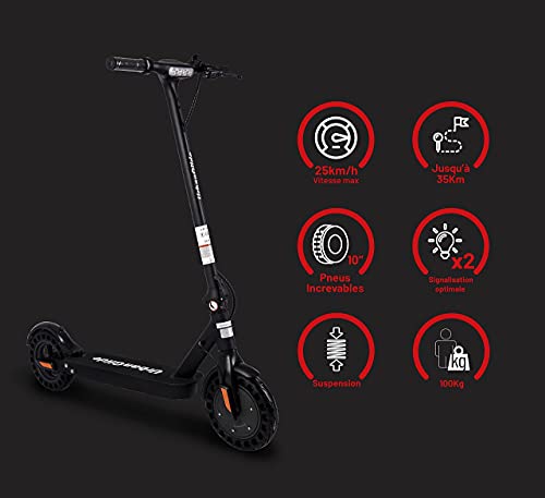 URBANGLIDE Ride 100 350W - Neumáticos Sólidos - Hasta 25 Km de autonomía - Velocidad Máxima de 25Km/h - Plegable- Pack de accesorios para transportar incluidos