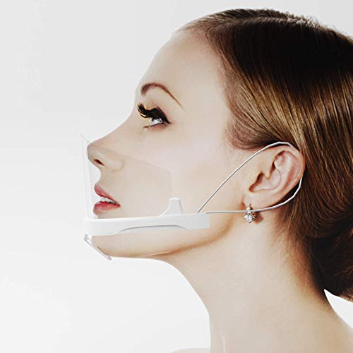 Urhome Visera Transparentes Reutilizables Lavables Antivaho | Pantalla Protectora de Plástico Catering | Face Shield para Boca y Nariz con Sonrisa Visible, 10 Unidades, Blanco