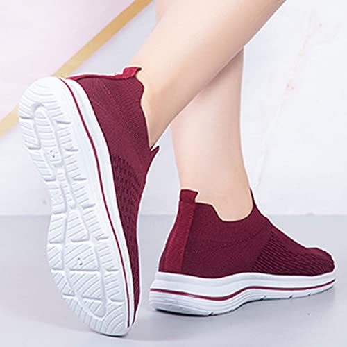 URIBAKY Zapatillas de running ligeras, cómodas, zapatillas planas de color liso de moda de mujer, zapatos de deporte, zapatillas de correr, transpirables, atléticas cortas, rojo, 40 EU