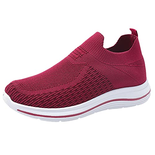 URIBAKY Zapatillas de running ligeras, cómodas, zapatillas planas de color liso de moda de mujer, zapatos de deporte, zapatillas de correr, transpirables, atléticas cortas, rojo, 40 EU