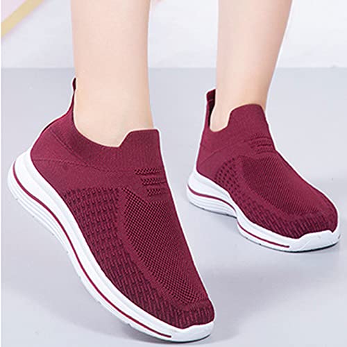 URIBAKY Zapatillas de running ligeras, cómodas, zapatillas planas de color liso de moda de mujer, zapatos de deporte, zapatillas de correr, transpirables, atléticas cortas, rojo, 40 EU