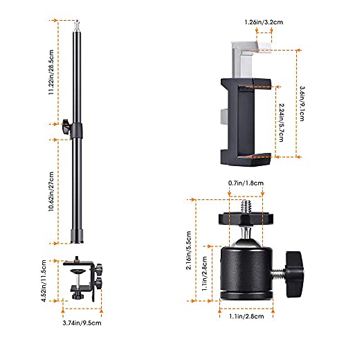 UTEBIT Soporte Webcam, 35-59 cm Ajustable Soporte Camara con Tornillo de 1/4 ' Soporte de Luz de Mesa con Abrazadera para Teléfono y Mini Rótula para Luz de Anillo Luz LED Teléfonos Cámaras DSLR