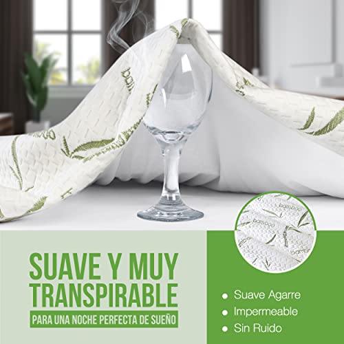 Utopia Bedding Impermeable Protector De Colchón De Bambú 150 x 200 x 30 cm, Funda De Colchón Premium, Transpirable, Estilo Ajustado Todo Elástico