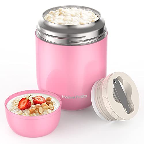 ValueTalks Termo para Alimentos 450ml Tarro de Comida Acero Inoxidable Aislado al Vacío Frasco con una Cuchara Plegable para Adultos Niños y Bebés(Rosa)