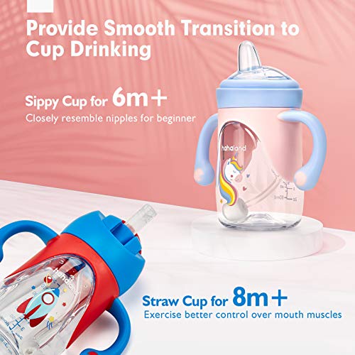 Vaso Bebe 2-en-1 Vaso Antiderrame Bebe con Boquilla y Pajita, Vaso Aprendizaje Bebe con Asas para Facilitar la Sujeción, Taza para Sorber para Bebes 6 12 meses, 240ml (Un Vaso con Boquilla y Pajita)