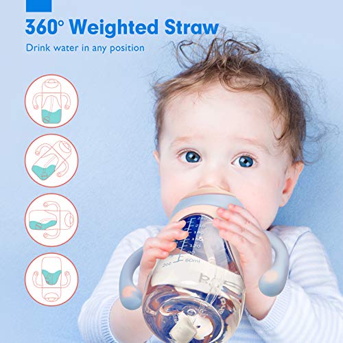 Vaso Bebe 2-en-1 Vaso Antiderrame Bebe con Boquilla y Pajita, Vaso Aprendizaje Bebe con Asas para Facilitar la Sujeción, Taza para Sorber para Bebes 6 12 meses, 240ml (Un Vaso con Boquilla y Pajita)