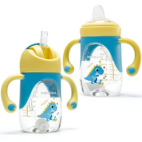 Vaso Bebe 2-en-1 Vaso Antiderrame Bebe con Boquilla y Pajita, Vaso Aprendizaje Bebe con Asas para Facilitar la Sujeción, Taza para Sorber para Bebes 6 12 meses, 240ml (Un Vaso con Boquilla y Pajita)