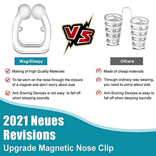 [Versión 2021]Dilatador Nasal Anti-Ronquidos WAGISLEEP, Antironquidos Clip Nasal Magnético Nose Clip Silicona, Dejar de roncar, Mejora la Respiración Nariz Clip para Ayudar a Dormir Apnea Del Sueño