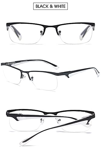 VEVESMUNDO Gafas de Lectura Hombre Mujer Metalicas Medio Marco Presbicia Modernas Vista Leer Graduadas Blanco Rojo Azul Verde 1.0 1.5 2.0 2.5 3.0 3.5 4.0 (2.0, 4 Gafas Set(Blanco+Rojo+Azul+Verde))