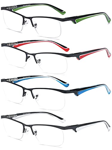 VEVESMUNDO Gafas de Lectura Hombre Mujer Metalicas Medio Marco Presbicia Modernas Vista Leer Graduadas Blanco Rojo Azul Verde 1.0 1.5 2.0 2.5 3.0 3.5 4.0 (2.0, 4 Gafas Set(Blanco+Rojo+Azul+Verde))