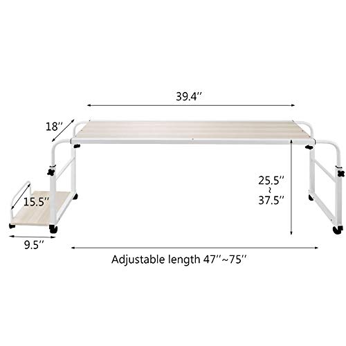 VEVOR Mesa de Cama para Computadora Portátil 1 m, Soporte de Computadora sobre La Cama 1 m, Capacidad de Carga de 50 kg, Mesa de Cama para Computadora Portátil con Ruedas, con Tubos de Acero MDF +