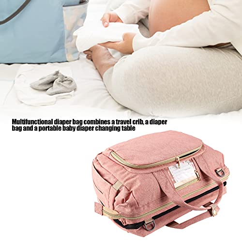 Viaje De La Mochila De La Bolsa De PañAles, Gran Capacidad PortáTil Impermeable Bolsa De PañAles Mochila Bandolera Bandolera Bolso Hospitalario Mamá Plegable Con Cambiador (Rosa empolvado)