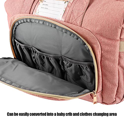 Viaje De La Mochila De La Bolsa De PañAles, Gran Capacidad PortáTil Impermeable Bolsa De PañAles Mochila Bandolera Bandolera Bolso Hospitalario Mamá Plegable Con Cambiador (Rosa empolvado)