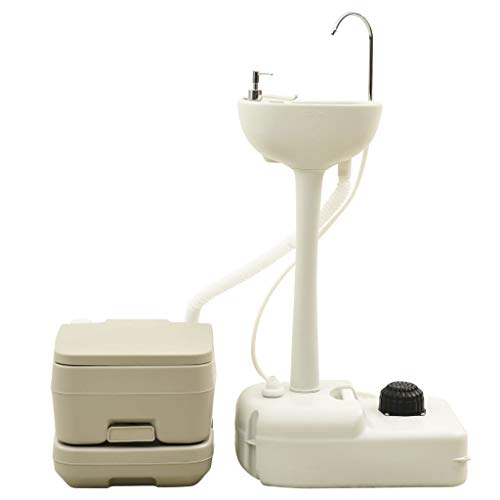 vidaXL Set de Inodoro y Lavabo Portátil de Camping Viaje en Autocaravana Quioscos Desmontables Lavamanos con Pedestal Muebles 10+10L 20L Gris