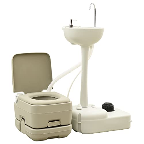 vidaXL Set de Inodoro y Lavabo Portátil de Camping Viaje en Autocaravana Quioscos Desmontables Lavamanos con Pedestal Muebles 10+10L 20L Gris