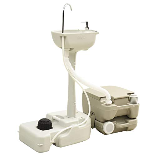 vidaXL Set de Inodoro y Lavabo Portátil de Camping Viaje en Autocaravana Quioscos Desmontables Lavamanos con Pedestal Muebles 10+10L 20L Gris