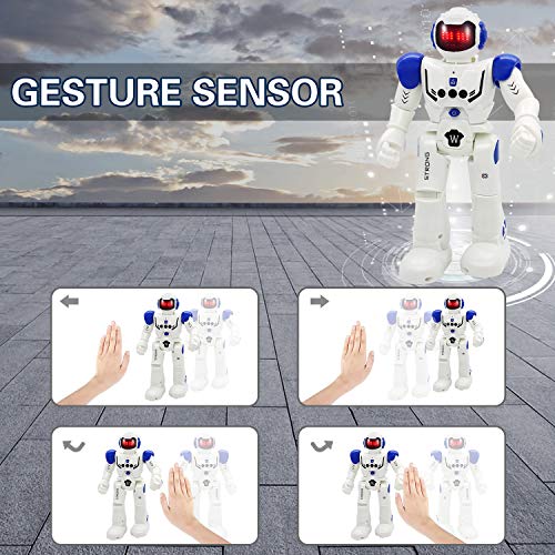 Vindany Inteligente RC Robot Juguete Control Remoto Gesto Robot Kit con programación Intelectual, Cantando y Bailando Robots Recargables multifuncionales para niños (Azul)