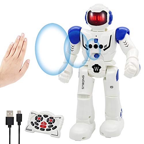 Vindany Inteligente RC Robot Juguete Control Remoto Gesto Robot Kit con programación Intelectual, Cantando y Bailando Robots Recargables multifuncionales para niños (Azul)