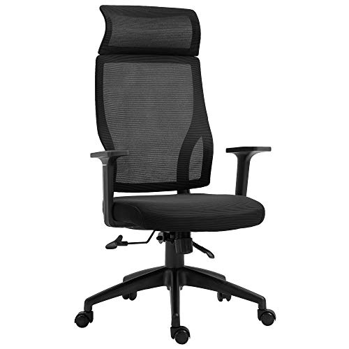 Vinsetto Silla de Oficina Ergonómica Silla de Escritorio Giratoria Ajustable en Altura y Reclinable hasta 120° Bloqueo de Posición 64x61x120,9-128,9 cm Negro