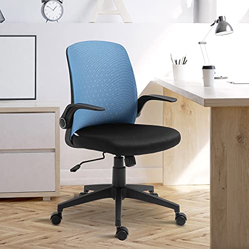 Vinsetto Silla de Oficina Ergonómica Silla Escritorio Giratoria Ajustable en Altura con Reposabrazos Abatible Soporte Lumbar y Respaldo Transpirable 57x61x93-102 cm Azul