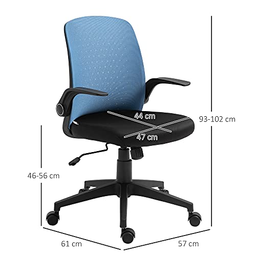 Vinsetto Silla de Oficina Ergonómica Silla Escritorio Giratoria Ajustable en Altura con Reposabrazos Abatible Soporte Lumbar y Respaldo Transpirable 57x61x93-102 cm Azul