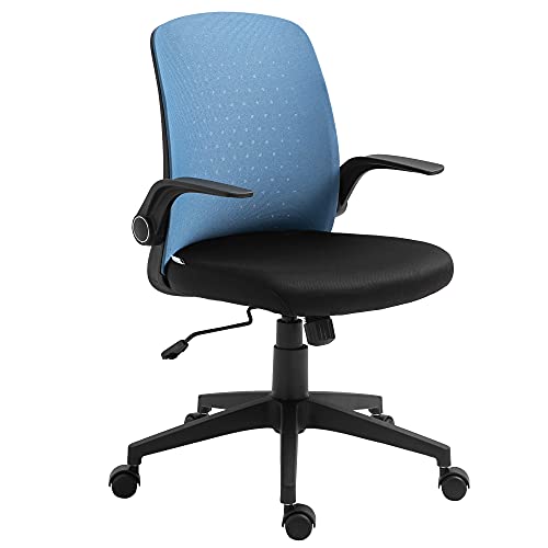 Vinsetto Silla de Oficina Ergonómica Silla Escritorio Giratoria Ajustable en Altura con Reposabrazos Abatible Soporte Lumbar y Respaldo Transpirable 57x61x93-102 cm Azul