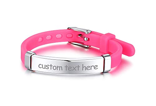 VNOX Personalizado Acero Inoxidable Número de Teléfono de Contacto de Emergencia para Niños Etiqueta de Identificación Pulsera de Brazalete Ajustable Silicona Múltiples Colores Hijo Hija