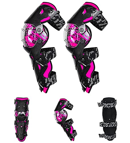 VOMI Rodilleras Motocross, Protección de Rodilla Espinillera, PC + PP Shell Nuevo Tipo Protector Rodilla Moto Adultos para Enduro Motocicleta Ciclismo Bicicleta Monopatín, 5 Colores,Rosado