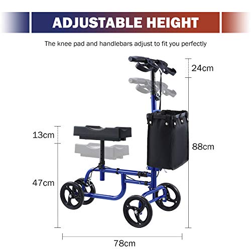 VONOYA Andadores con Ruedas de Doble Frenos Andador de Rodilla Alternativa a las Muletas Medical Knee Walker Scooter Ajustable con Capaciad 135KG para Discapacitados (azul)