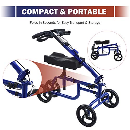 VONOYA Andadores con Ruedas de Doble Frenos Andador de Rodilla Alternativa a las Muletas Medical Knee Walker Scooter Ajustable con Capaciad 135KG para Discapacitados (azul)