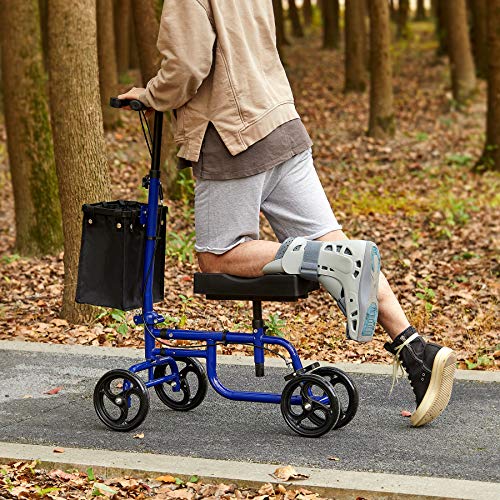 VONOYA Andadores con Ruedas de Doble Frenos Andador de Rodilla Alternativa a las Muletas Medical Knee Walker Scooter Ajustable con Capaciad 135KG para Discapacitados (azul)