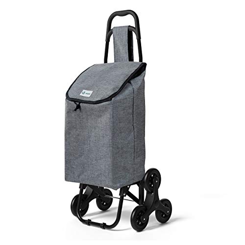 VOUNOT Carro de la Compra con 6 Ruedas para Subir Escaleras, Carrito de la Compra Plegable, Bolsa Impermeable de 32 L, Gris