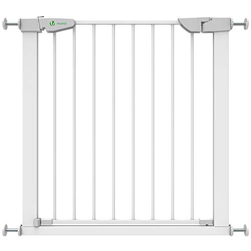 VOUNOT Puertas de Seguridad para Niños, 76-84 cm, Barrera Escalera para Bebé y Perros, Auto Close, Sin Taladrar, Blanco