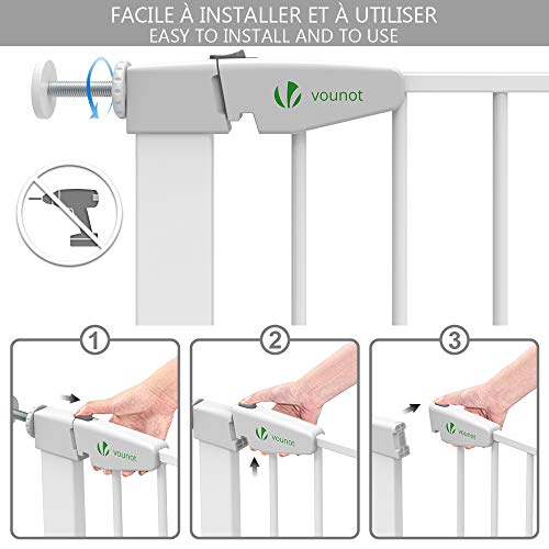 VOUNOT Puertas de Seguridad para Niños, 76-84 cm, Barrera Escalera para Bebé y Perros, Auto Close, Sin Taladrar, Blanco