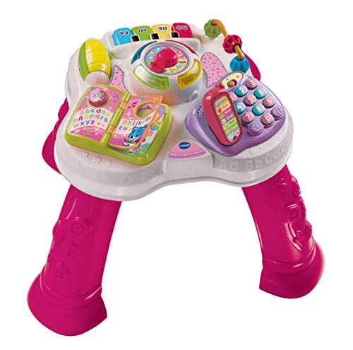 VTech - Mesita parlanchina 2 en 1, Juguete para bebes +9 meses, Mesa de actividades con panel extraíble, 6 zonas interactivas, color rosa, embalaje sostenible, SPB, versión ESP (3480-148087)