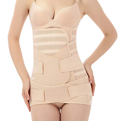 WANYIG Faja Postparto Reductora Mujer 3 en 1 Transpirable Elástico Recuperación Post-Parto Vientre/Cintura/Soporte Pélvico Cinturón Transpirable Elástico (Beige, XL)