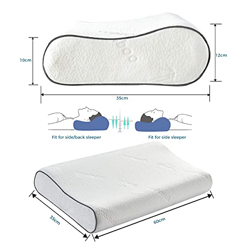 Wavve Almohada Cervical 60 x 35 cm, Almohada Viscoelástica Ergonómica de Memoria Forma con Cubierta de Fibra de Bambú para Reducir Dolores de Cuello (35 x 60 cm)