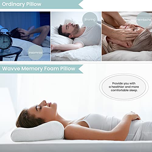 Wavve Almohada Cervical 60 x 35 cm, Almohada Viscoelástica Ergonómica de Memoria Forma con Cubierta de Fibra de Bambú para Reducir Dolores de Cuello (35 x 60 cm)